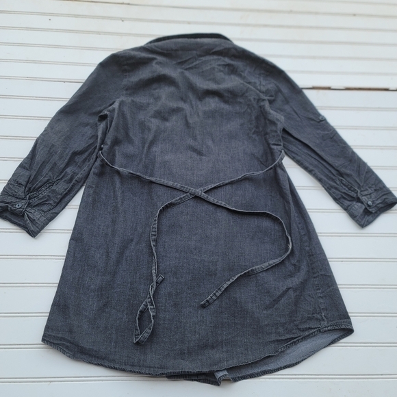 MILEY CYRUS MAX AZRIA Girls DENIM  DRESS Black Tie Back 3/4 Sleeve Sz S - Picture 2 of 10